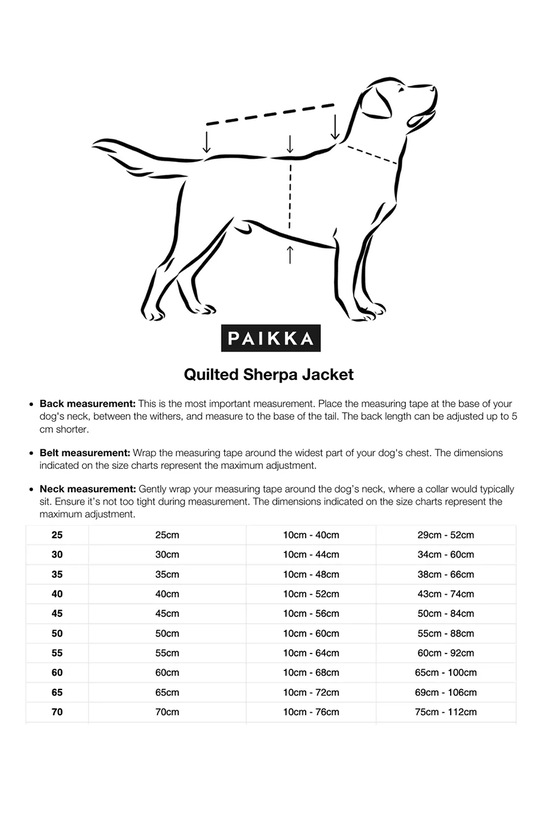 PAIKKA płaszcz dla psa Quilted Sherpa Jacket 76 x 68 x 1,75 cm 1046066