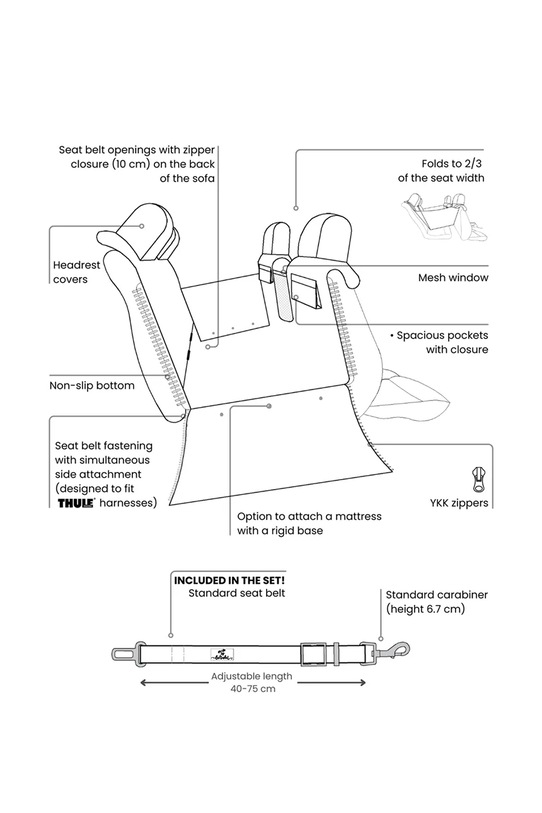 Bebobi mata samochodowa z pasem bezpieczeństwa dla pupila 50 x 40 x 8 cm KMMBSC