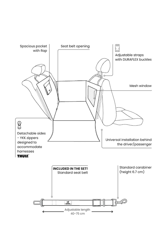 Bebobi mata samochodowa z pasem bezpieczeństwa dla psa 70 x 55 x 5 cm D23MMSKO zielony