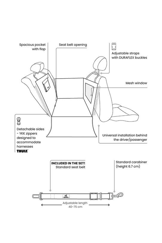 Bebobi mata samochodowa z pasem bezpieczeństwa dla psa 70 x 55 x 5 cm D23MMSKBR