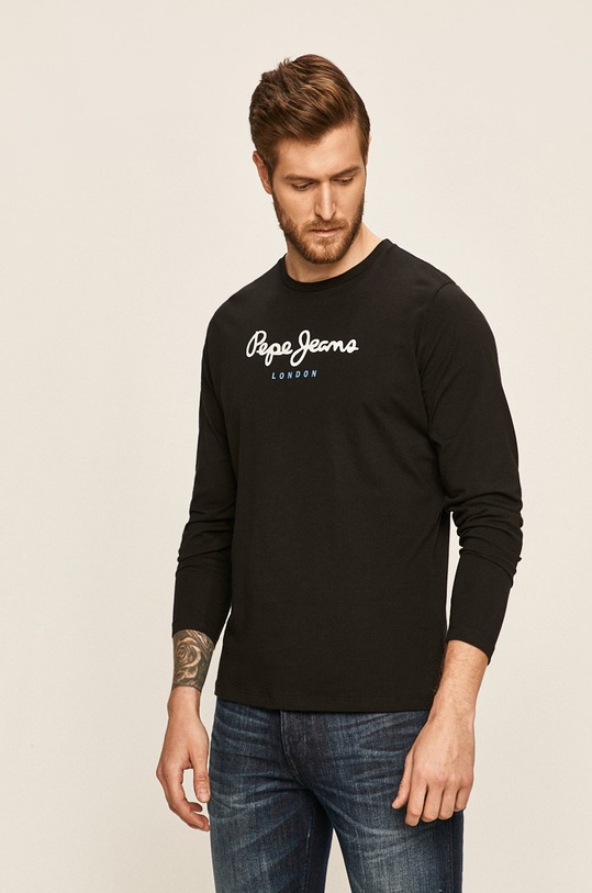 Pepe Jeans - Pánske tričko s dlhým rúkavom jednofarebný čierna PM501321