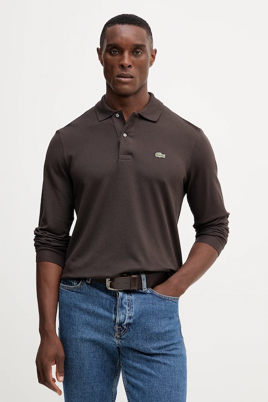 Pamučna majica dugih rukava Lacoste regular smeđa L1312