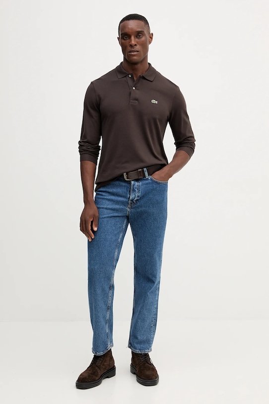 Pamučna majica dugih rukava Lacoste L1312 smeđa AW25