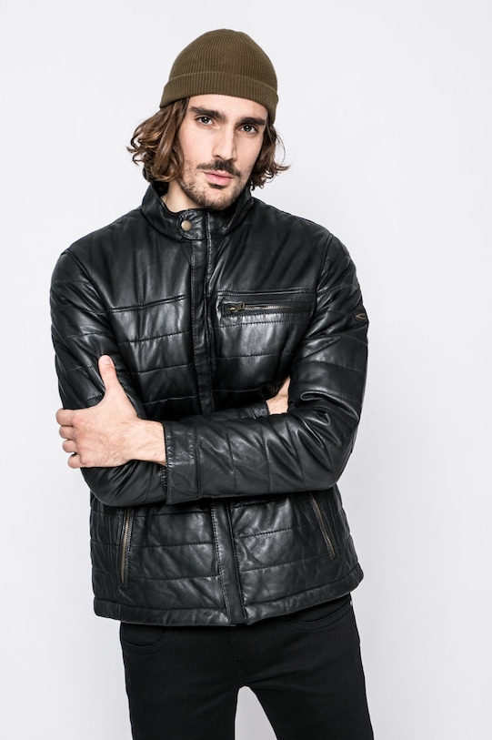 Camel Active - Kurtka skórzana ocieplane czarny 5406