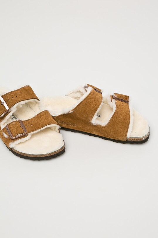 Birkenstock papuci din piele întoarsă Arizona 1001135 maro AW23