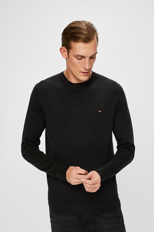 Tommy Hilfiger Pulover subtiri negru MW0MW04978