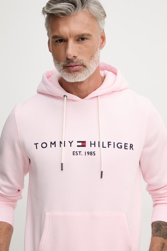 Tommy Hilfiger Μπλούζα με κουκούλα ανδρική με βαμβάκι ροζ MW0MW11599