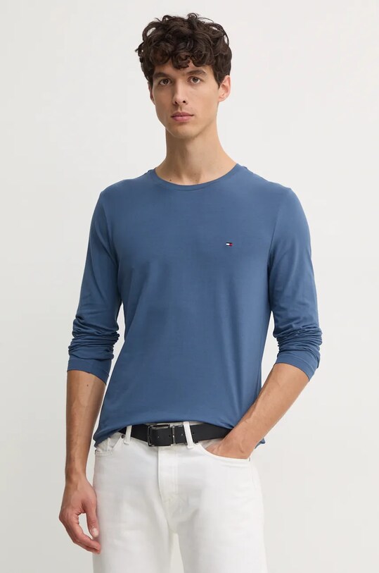 Tommy Hilfiger longsleeve z elastanem niebieski MW0MW10804