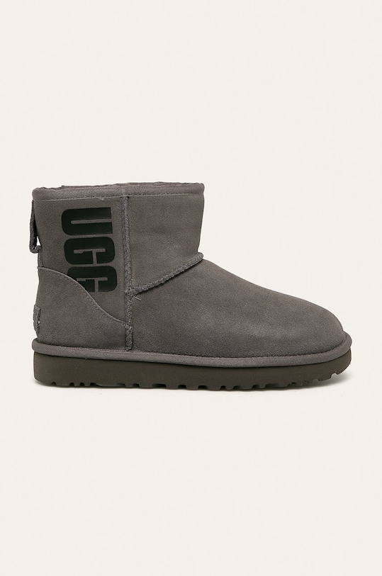UGG - Bocanci de piele Classic Mini Ugg Rubber Logo izolat gri 1108231