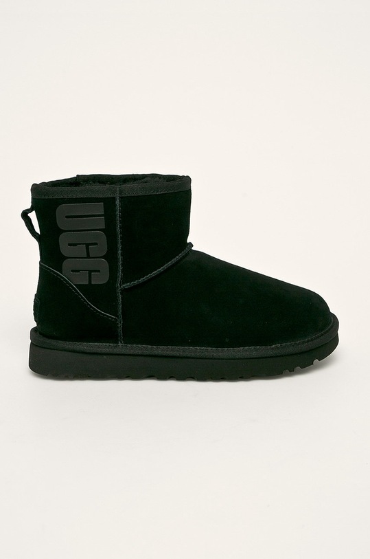 UGG - Śniegowce skórzane Classic Mini Ugg Rubber Logo brak zapięcia czarny 1108231