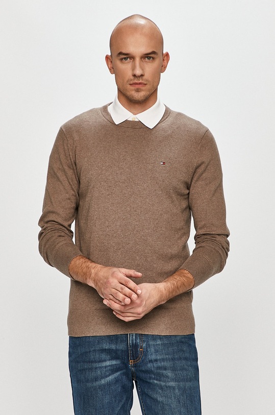 Tommy Hilfiger - Sweter MW0MW11674 okrągły brązowy MW0MW11674