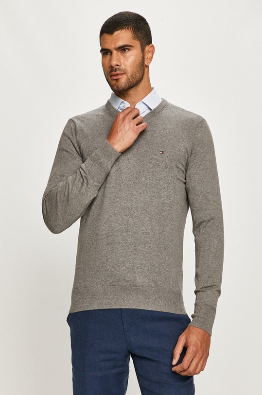 Tommy Hilfiger - Sveter s prímesou vlny sivá MW0MW11673