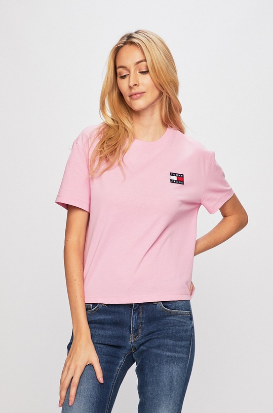 Tommy Jeans - Top DW0DW06813 aplikacja różowy DW0DW06813