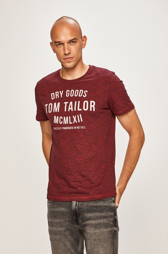 Tom Tailor Denim - Pánske tričko potlač burgundské 1008640