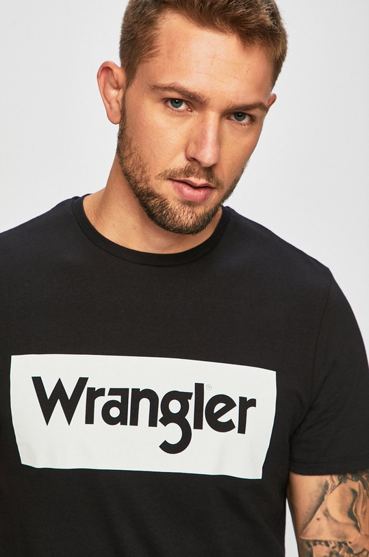 Wrangler - T-shirt nadruk czarny W742FK100