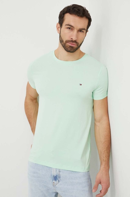 Tommy Hilfiger t-shirt z elastanem zielony MW0MW10800