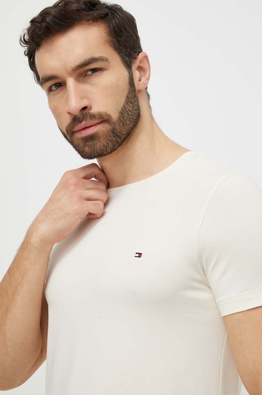 Tommy Hilfiger t-shirt z elastanem beżowy MW0MW10800
