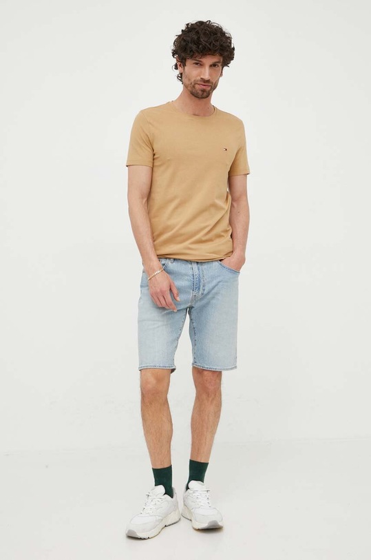 Μπλουζάκι Tommy Hilfiger MW0MW10800 μπεζ SS25