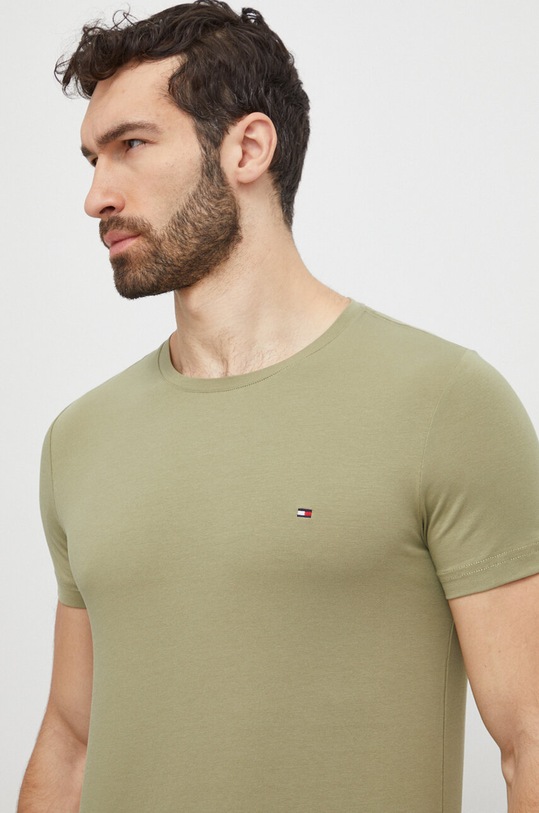 Tommy Hilfiger t-shirt z elastanem zielony MW0MW10800