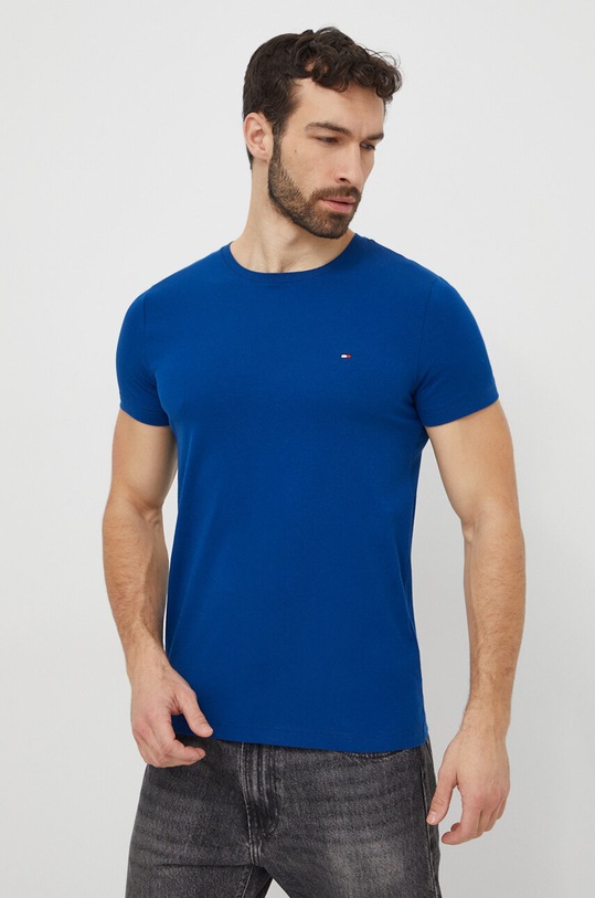 Tommy Hilfiger t-shirt z elastanem niebieski MW0MW10800