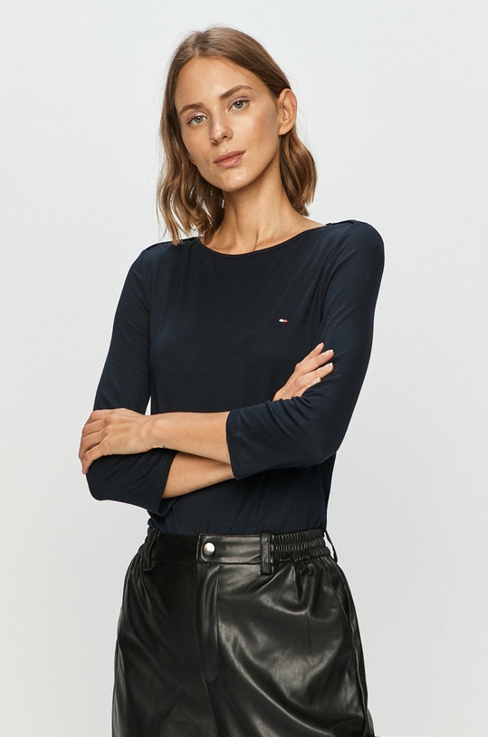 Tommy Hilfiger - Longsleeve WW0WW29647 z elastanem granatowy WW0WW29647