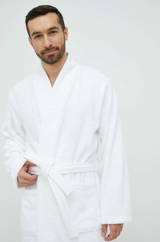 BOSS szlafrok bawełniany biały PLAIN.MEN