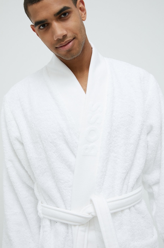 Памучен халат BOSS бял PLAIN.MEN