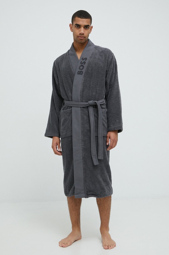 BOSS szlafrok bawełniany PLAIN.MEN szary AW22