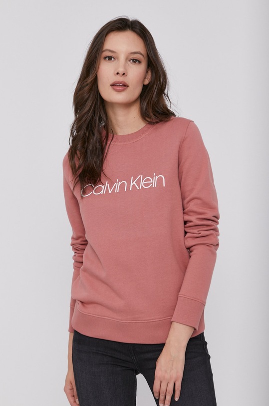 Bavlněná mikina Calvin Klein bez kapuce růžová K20K202157