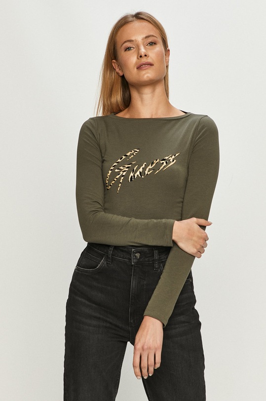 Guess Jeans - Longsleeve imprimeu verde W0BI89.J1300
