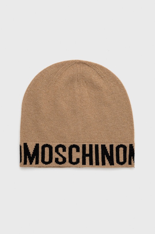 Moschino czapka wełniana drobny wzór beżowy M2354.65233