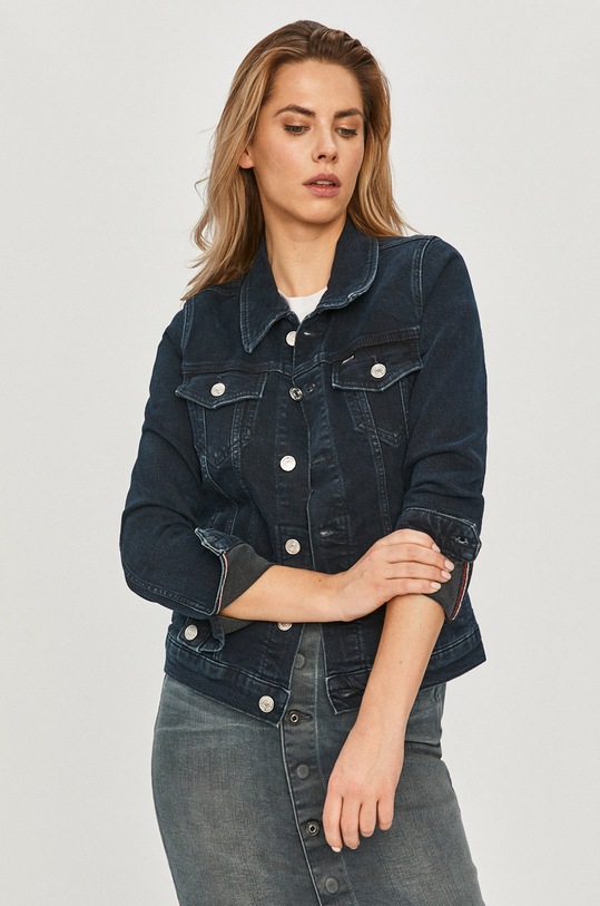 Tommy Jeans - Kurtka jeansowa DW0DW09059 bez kaptura granatowy DW0DW09059