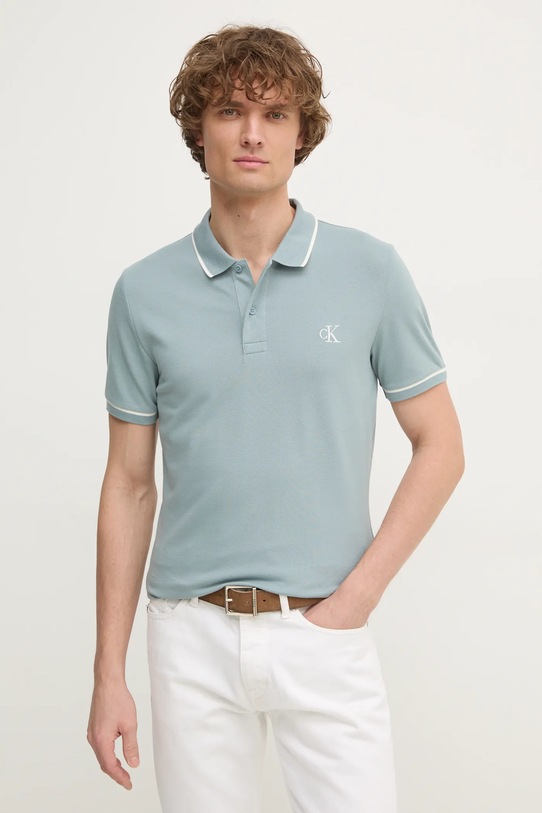 Тениска с яка Calvin Klein Jeans син J30J315603