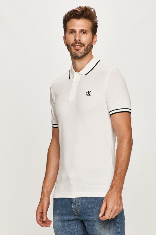 Calvin Klein Jeans - Polo tričko s elastanom biela J30J316559