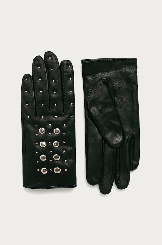 Pepe Jeans - Rękawiczki skórzane Aurora aplikacja czarny PL080137