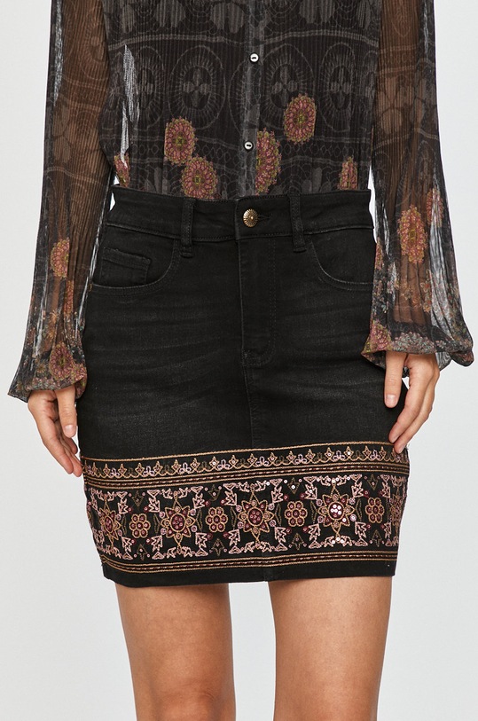 Desigual fustă din denim imprimeu negru 20WWFD02