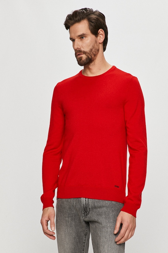 HUGO - Sweter 50435679 okrągły czerwony 50435679