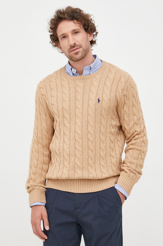 Хлопковый свитер Polo Ralph Lauren бежевый 710775885014