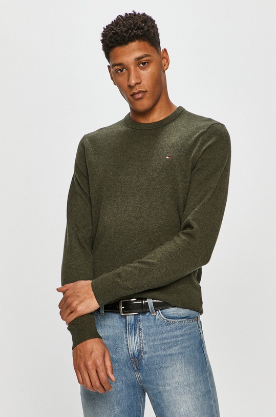 Tommy Hilfiger - Sweter MW0MW15769 okrągły zielony MW0MW15769