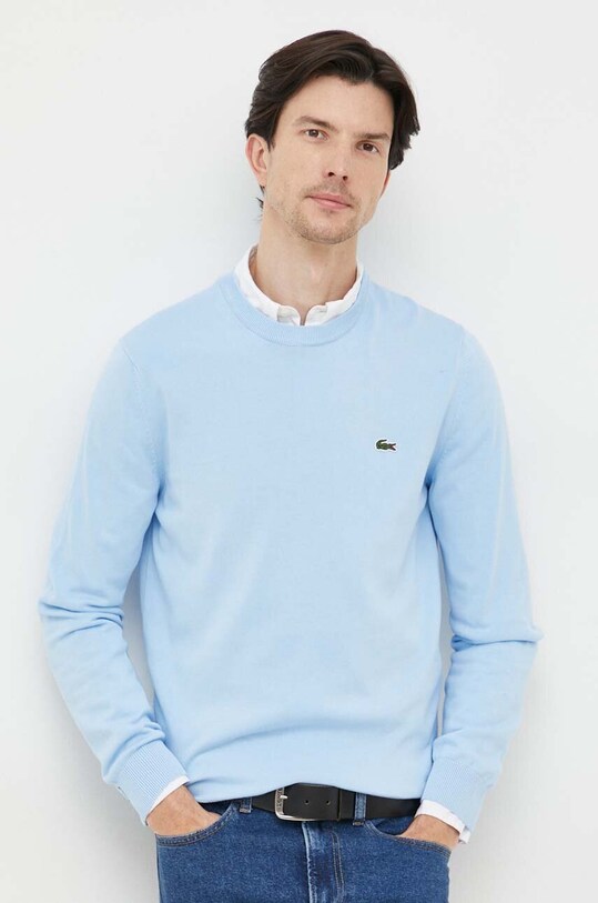 Lacoste maglione in cotone a maglia fine blu AH1985