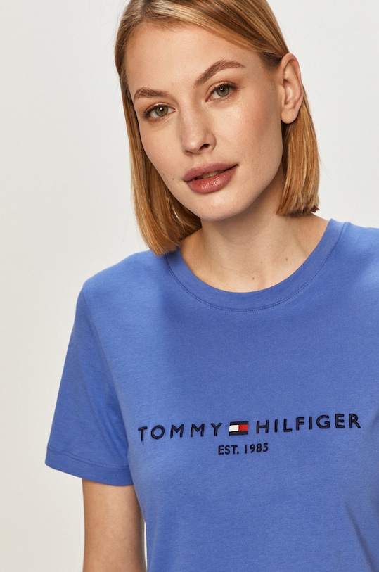 Tommy Hilfiger - T-shirt WW0WW28681 aplikacja niebieski WW0WW28681