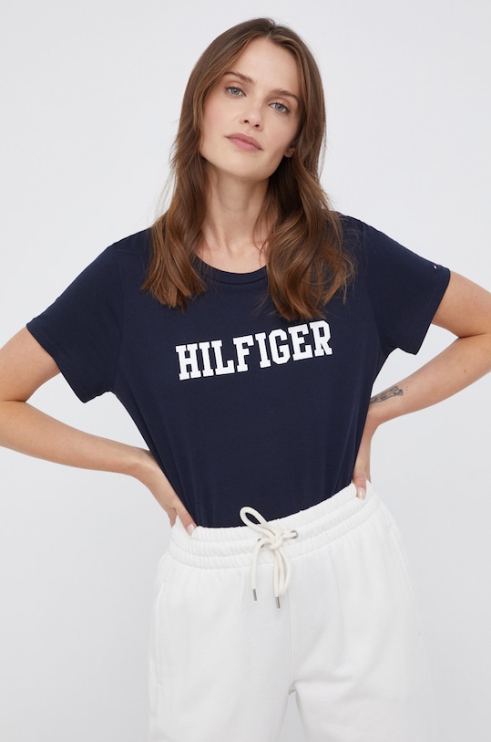 Tommy Hilfiger T-shirt bawełniany nadruk granatowy UW0UW02618