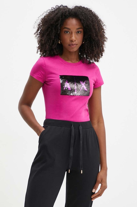 Armani Exchange tricou din bumbac imprimeu roz 8NYTDL.YJ73Z