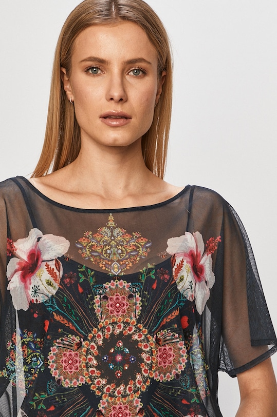 Desigual - Blúzka kvetinový tmavomodrá 19WWTKY5