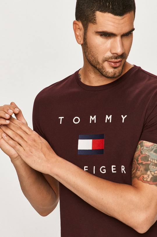 Tommy Hilfiger - T-shirt regular bordowy MW0MW14313