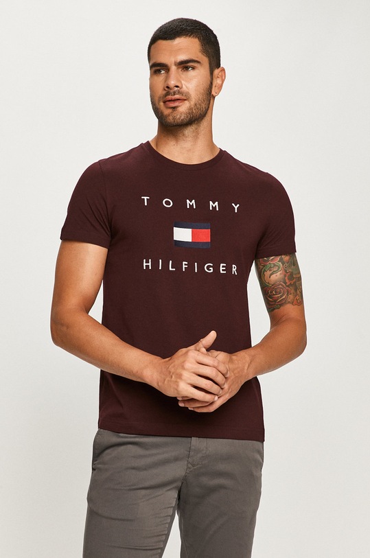 Tommy Hilfiger - T-shirt bordowy MW0MW14313
