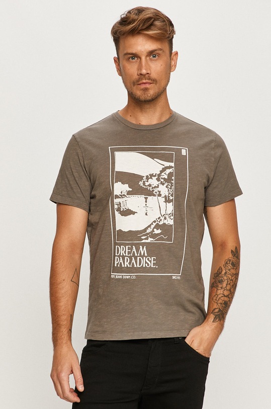 Pepe Jeans - Tričko Slater potisk šedá PM507285