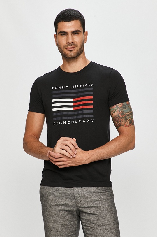 Tommy Hilfiger - Tričko potlač čierna MW0MW15334