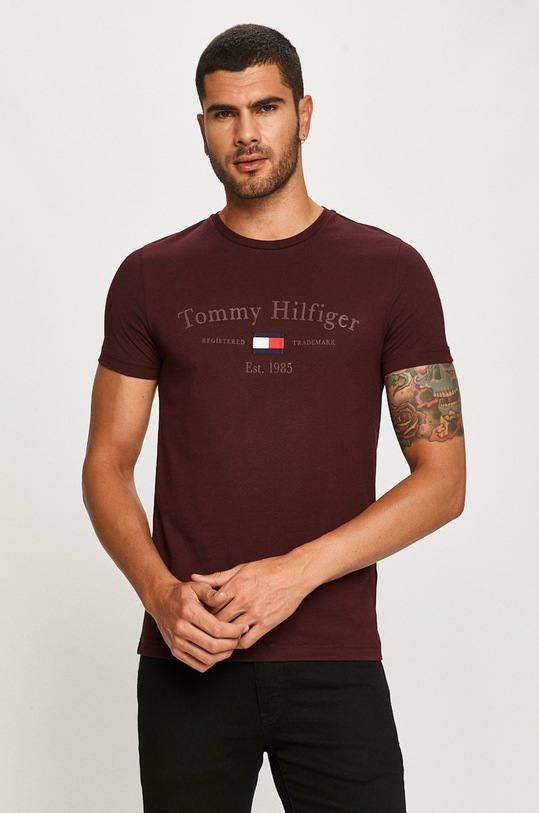 Tommy Hilfiger - Tričko nášivka burgundské MW0MW15320