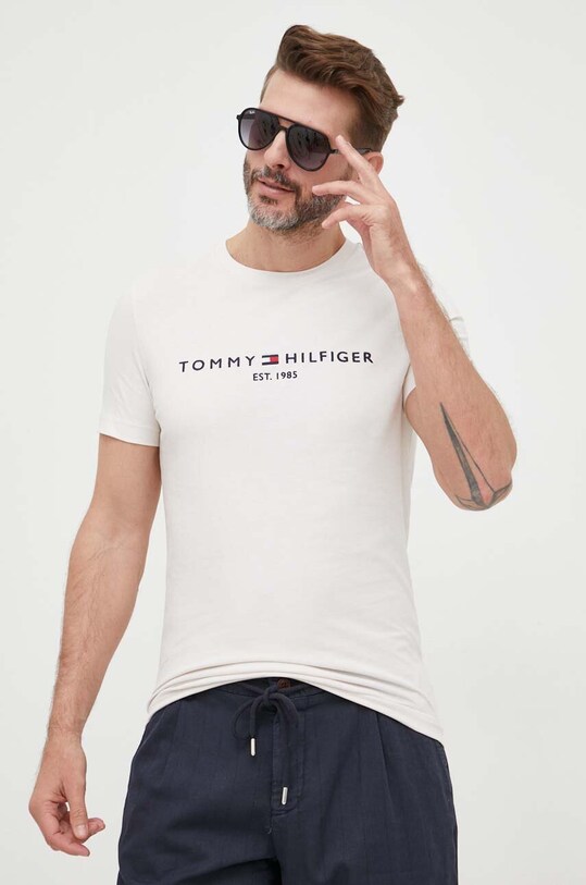 Tommy Hilfiger pamut póló pamut bézs MW0MW11797
